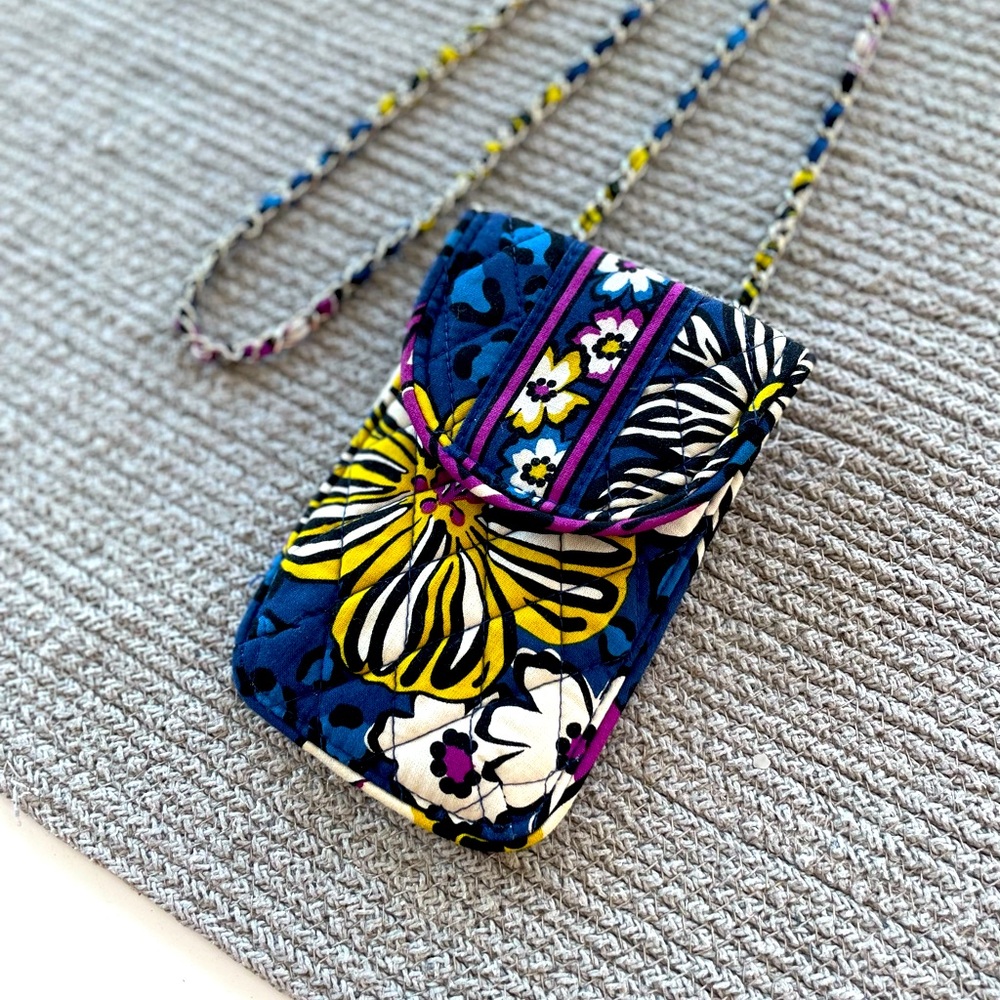 Vera Bradley Blue Purple Graphic Floral Quilted Crossbody Mini Bag w Chain Strap